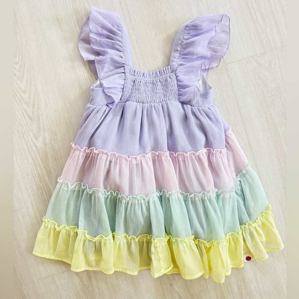 Cheeky Plum Ruffle Dress with Pastel Hues
